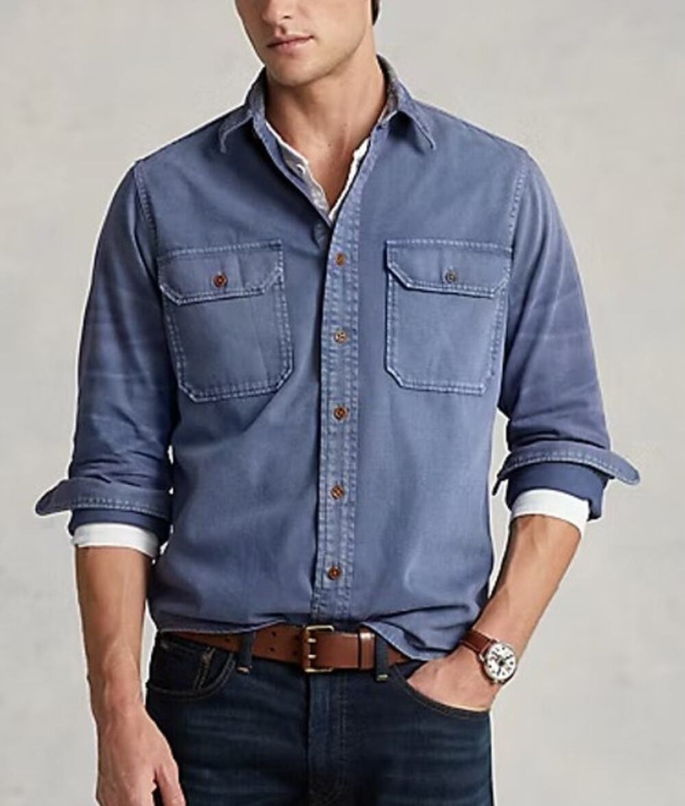 Polo Country Ralph Lauren Mens Denim Chore Workshirt Size L Blue Classic Fit
